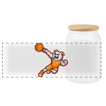 Bulldog Basketball Dunk Mascot - Panoramic Cookie Jar with Wooden Lid - white - Front