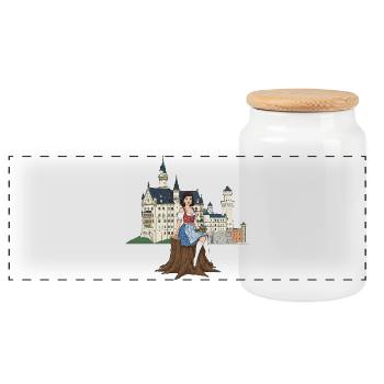 Bavarian pin-up for Neuschwanstein - Panoramic Cookie Jar with Wooden Lid - white - Front
