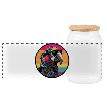 Parrot with sunglasses - Panoramic Cookie Jar with Wooden Lid - white - Front