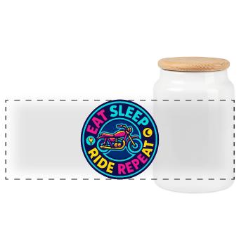Eat Sleep Ride Repeat - Motorcycle - Biker - Panoramic Cookie Jar with Wooden Lid - white - Front