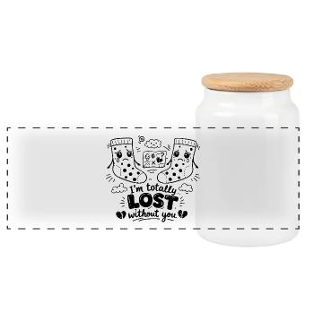 Totally Lost Without You Doodle Statement - Panoramic Cookie Jar with Wooden Lid - white - Front