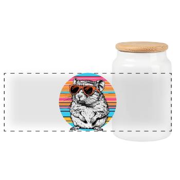 Sonnenbrillen-Hamster im Retro-Rainbow - Panorama Keksdose mit Holzdeckel - Weiß - Vorne