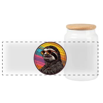 Faultier mit Sonnenbrille - Panorama Keksdose mit Holzdeckel - Weiß - Vorne