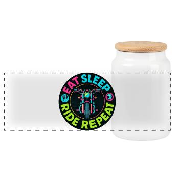 Eat Sleep Ride Repeat - Motorcycle - Biker - Panoramic Cookie Jar with Wooden Lid - white - Front