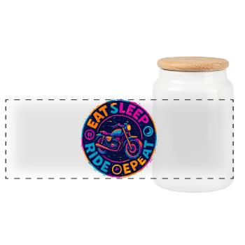 Eat Sleep Ride Repeat - Moto - Biker - Boîte à biscuits avec couvercle en bois - blanc - Devant