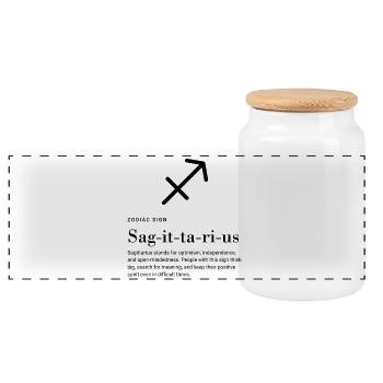 Sagittarius - Zodiac Sign - Panoramic Cookie Jar with Wooden Lid - white - Front