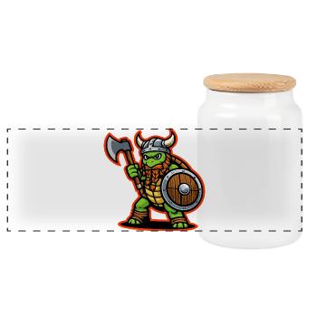 Wikinger-Schildkröte-Krieger-Axt-Schild-Maskottchen - Panorama Keksdose mit Holzdeckel - Weiß - Vorne