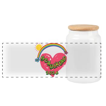 Schulkind Herz Regenbogen 2026 - Panorama Keksdose mit Holzdeckel - Weiß - Vorne