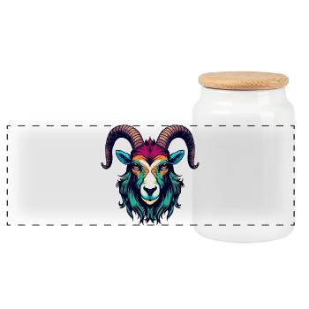 Goat Head Artwork - Panoramic Cookie Jar with Wooden Lid - white - Front