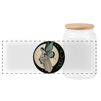 Fée au clair de lune sur un croissant de lune - Boîte à biscuits avec couvercle en bois - blanc - Devant