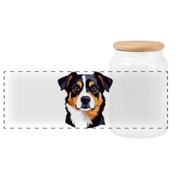 Motif de portrait de chien en contraste avec tête de chien - Boîte à biscuits avec couvercle en bois - blanc - Devant