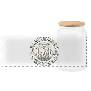 50. Geburtstag 2026 Hamburger Original Geschenk - Panorama Keksdose mit Holzdeckel - Weiß - Vorne