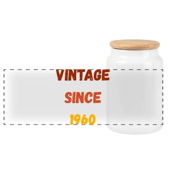 1960 Geburtstag - Vintage since 1960 - Panorama Keksdose mit Holzdeckel - Weiß - Vorne