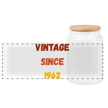 1962 Geburtstag - Vintage since 1962 - Panorama Keksdose mit Holzdeckel - Weiß - Vorne
