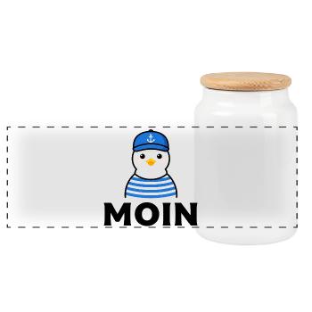 Möwe  - Panorama Keksdose mit Holzdeckel - Weiß - Vorne