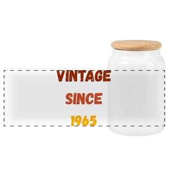 1965 Geburtstag - Vintage since 1965 - Panoramic Cookie Jar with Wooden Lid - white - Front