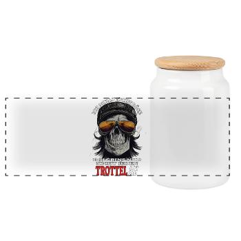 I don't look evil - I just don't grin ... - Panoramic Cookie Jar with Wooden Lid - white - Front