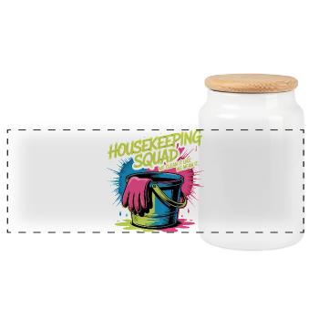 Funny Cleaning Design - Panoramic Cookie Jar with Wooden Lid - white - Front