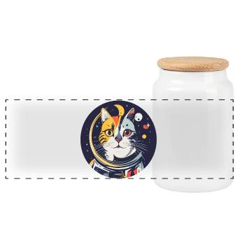 Cats Cosmos Astronaut Space Cat Portrait - Panoramic Cookie Jar with Wooden Lid - white - Front