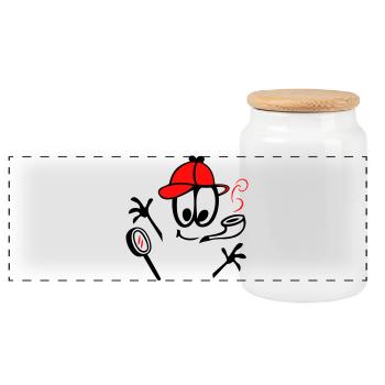 Détective au sifflet - Boîte à biscuits avec couvercle en bois - blanc - Devant