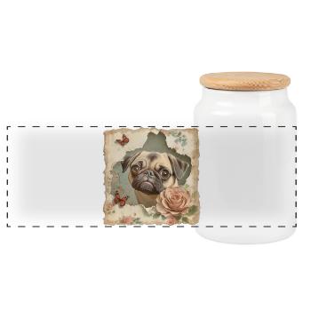 Pug Vintage - Panoramic Cookie Jar with Wooden Lid - white - Front