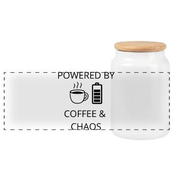 Kaffee &amp; Chaos - Panorama Keksdose mit Holzdeckel - Weiß - Vorne