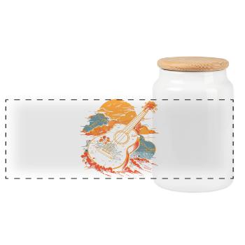 Ukulele Illustration - Panorama Keksdose mit Holzdeckel - Weiß - Vorne