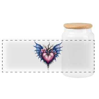 Gothic Floral Winged Heart - Panoramic Cookie Jar with Wooden Lid - white - Front