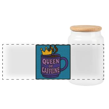Queen of Caffeine - Panoramic Cookie Jar with Wooden Lid - white - Front
