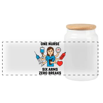 Overwhelmed Nurse Multitask Mayhem - Panoramic Cookie Jar with Wooden Lid - white - Front