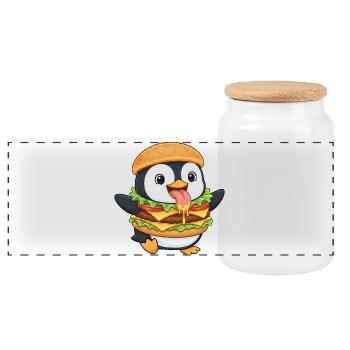 Mignon Pingouin Cartoon Cheeseburger - Boîte à biscuits avec couvercle en bois - blanc - Devant