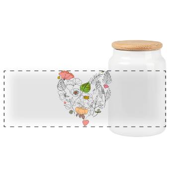 Florales Herz - Panorama Keksdose mit Holzdeckel - Weiß - Vorne