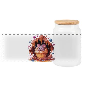 Mouse in crystal cupcake - Panoramic Cookie Jar with Wooden Lid - white - Front