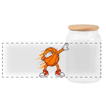 Basketball-Dabbing-Maskottchen lustige Sportarten - Panorama Keksdose mit Holzdeckel - Weiß - Vorne
