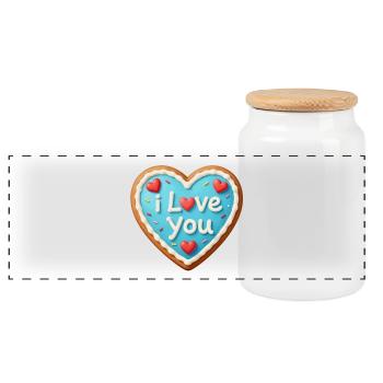 Valentine's Day Heart Gift Valentine's Day - Panoramic Cookie Jar with Wooden Lid - white - Front