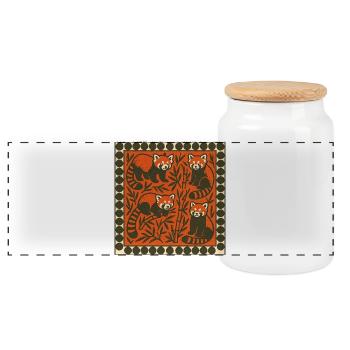 Red Panda Bamboo Forest Vintage-Muster - Panorama Keksdose mit Holzdeckel - Weiß - Vorne