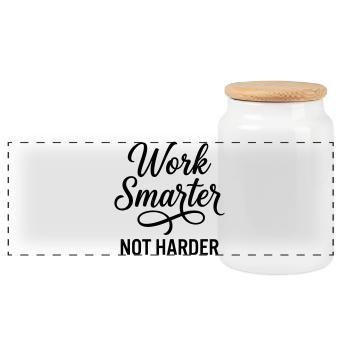 Travailler plus intelligemment, pas plus dur - Efficacité d’abord - Boîte à biscuits avec couvercle en bois - blanc - Devant