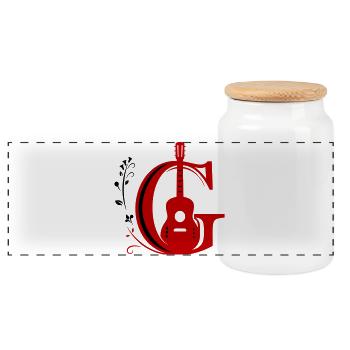 Initial c with guitar - Panoramic Cookie Jar with Wooden Lid - white - Front