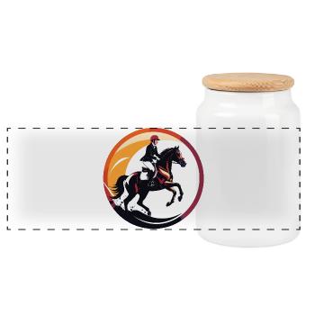 Cavalier équestre dans le motif du cercle de champ - Boîte à biscuits avec couvercle en bois - blanc - Devant