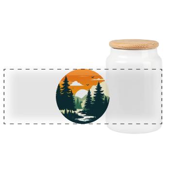 Sunset in the forest landscape panorama - Panoramic Cookie Jar with Wooden Lid - white - Front