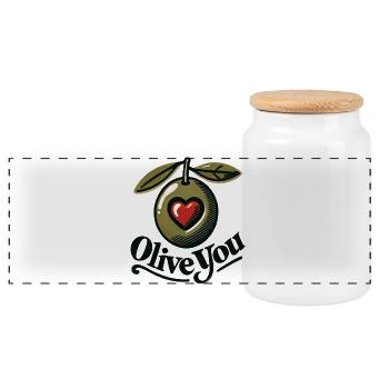 Olive You Heart Retro Emblem - Panoramic Cookie Jar with Wooden Lid - white - Front