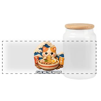 Kawaii Katze Ramen Nudeln Anime Katze - Panorama Keksdose mit Holzdeckel - Weiß - Vorne