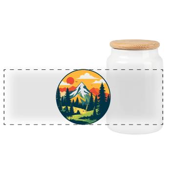 Wald Berge Natur Wandern Bergsteigen Motiv - Panorama Keksdose mit Holzdeckel - Weiß - Vorne