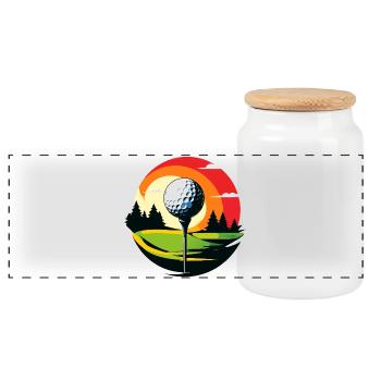 Golfball Golfplatz Golftee Landschaft Golf Motiv - Panorama Keksdose mit Holzdeckel - Weiß - Vorne