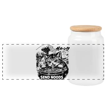 Katze isst Ramen Nudeln Poster - Panorama Keksdose mit Holzdeckel - Weiß - Vorne