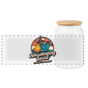 Funny Cleaning Design - Panoramic Cookie Jar with Wooden Lid - white - Front