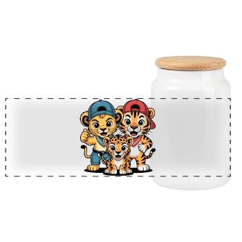 Cuddly Trio Caps - Panoramic Cookie Jar with Wooden Lid - white - Front
