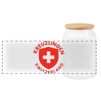Kreuzlingen Switzerland emblem - Panoramic Cookie Jar with Wooden Lid - white - Front