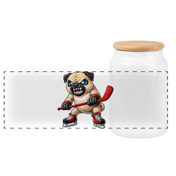 Joueuse de hockey sur glace carlin mignonne, fille agressive de dessins animés - Boîte à biscuits avec couvercle en bois - blanc - Devant