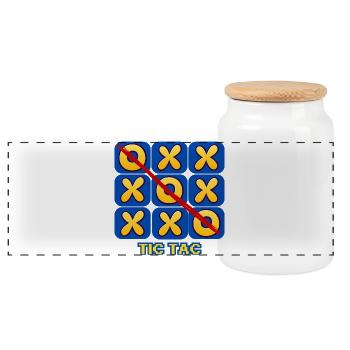 Retro-Tic-Tac-Toe-Spielabend-Grafik - Panorama Keksdose mit Holzdeckel - Weiß - Vorne